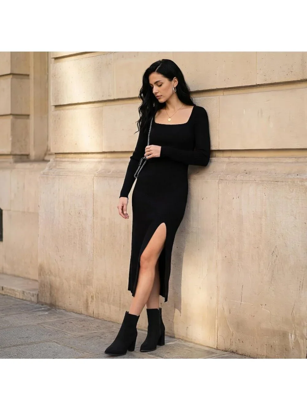 Women's Black Suede Block Heel With Side Zipper Chunky High Heel Ankle Boot